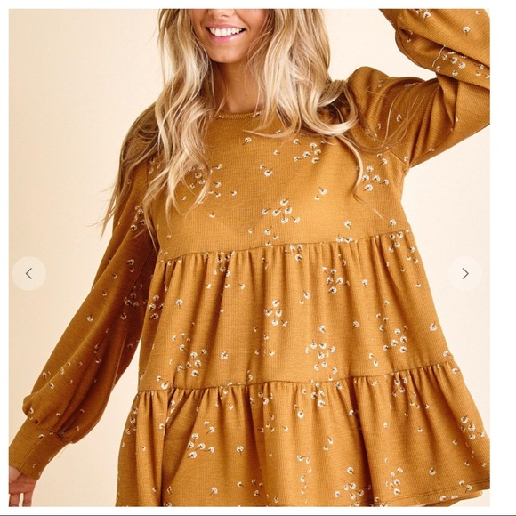 Bohemian Ditsy Floral Print Babydoll Top - Picture 6 of 7